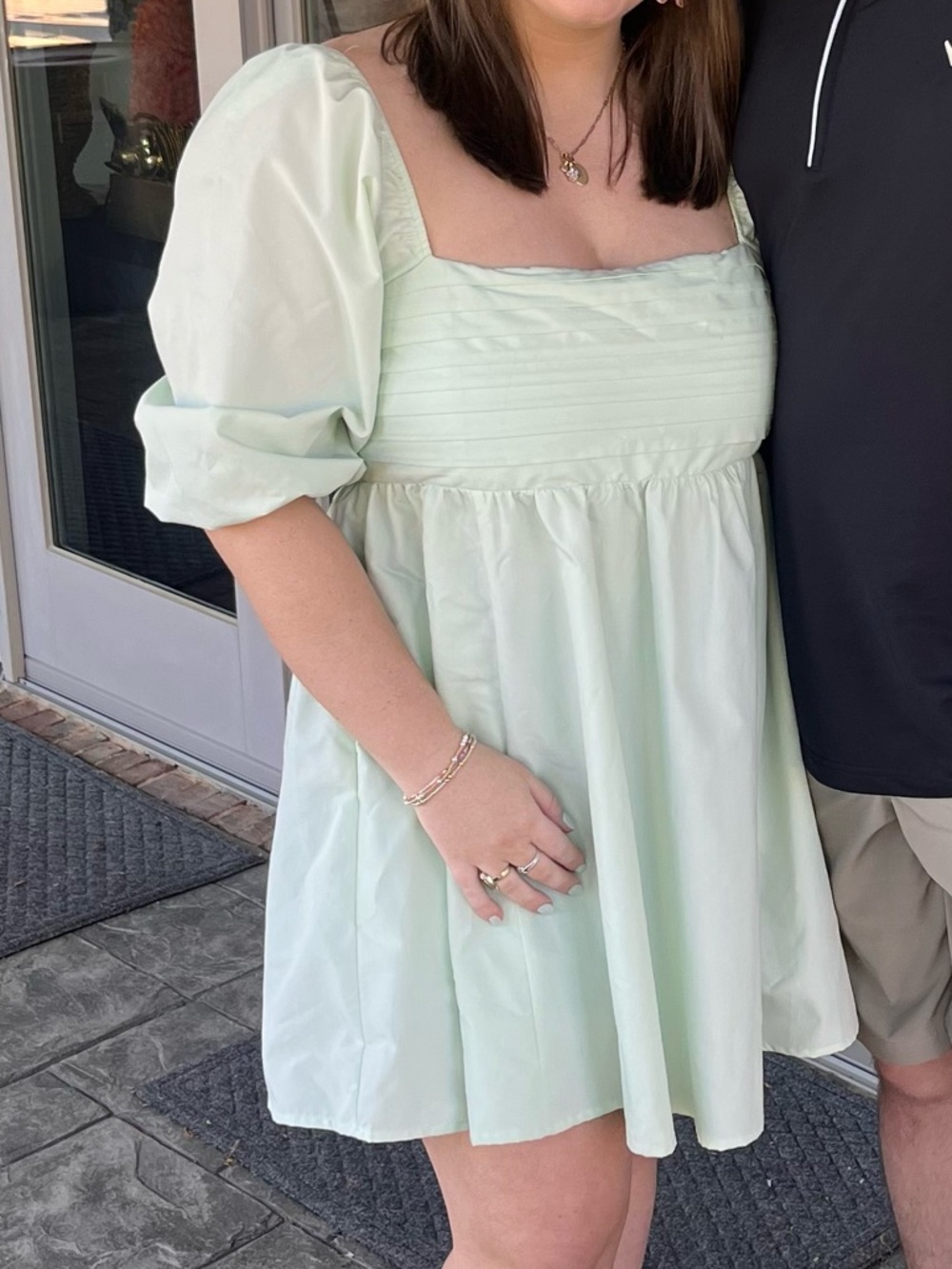 Light Mint Puff Sleeve Mini Dress